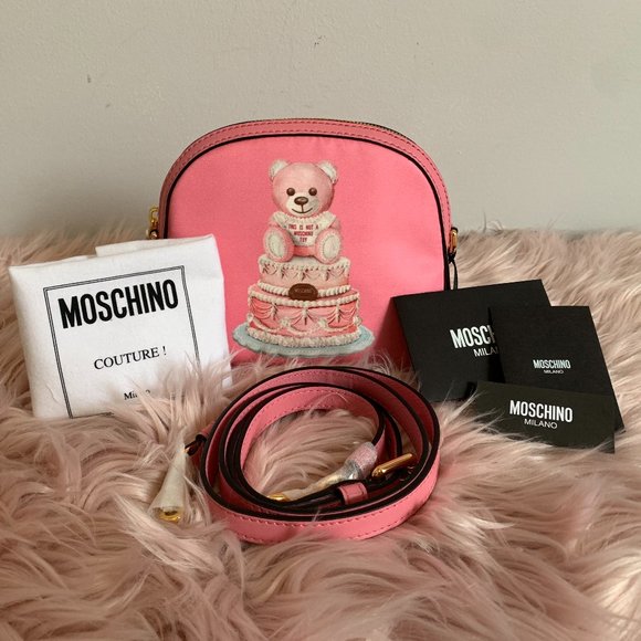 Moschino Bags Moschino Leather Trimmed Bear Print Satin Twill Shoulder Bag Made In Italy